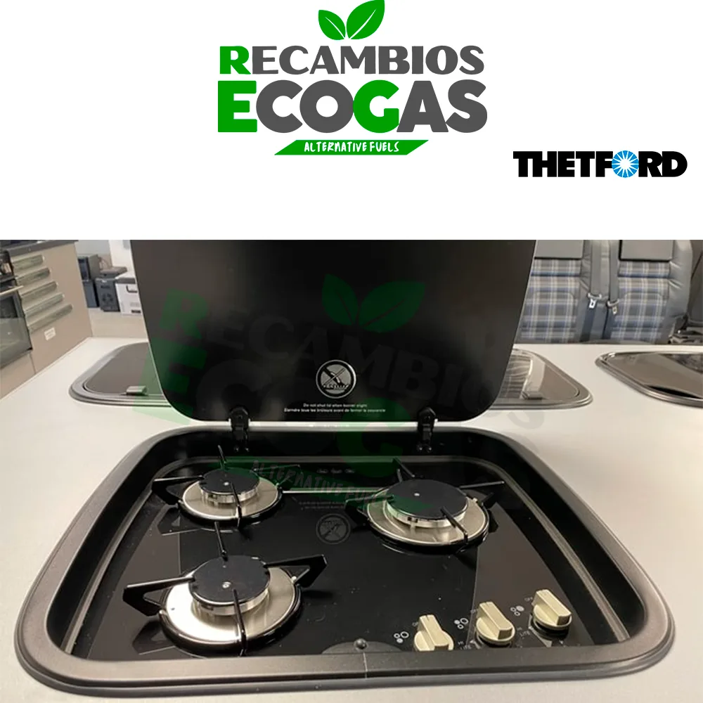 Thetford Topline Serie 169 placa de 3 fuegos con tapa de cristal 12v 1 Thetford Topline Serie 169 placa de 3 fuegos con tapa de cristal 12v