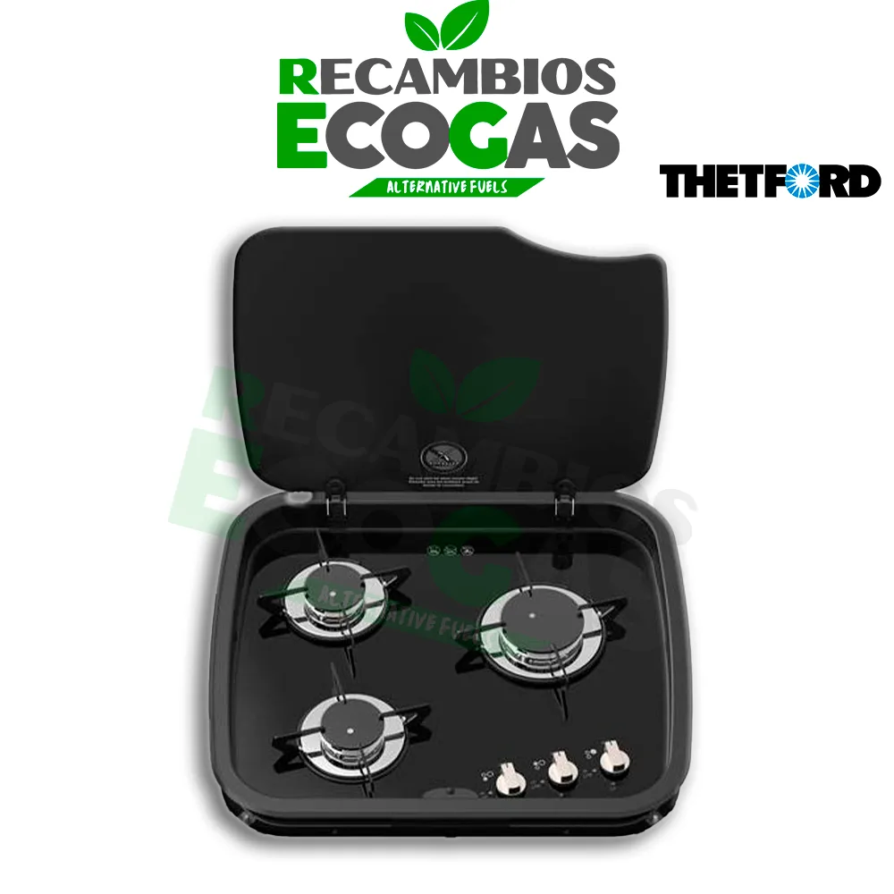 Thetford Topline Serie 169 placa de 3 fuegos con tapa de cristal 12v Thetford Topline Serie 169 placa de 3 fuegos con tapa de cristal 12v