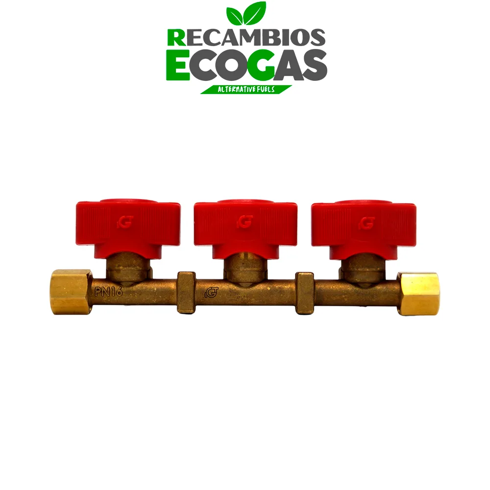 Bloque de distribución GLP (propano/butano) de 3 vías 8 mm salida 8 mm