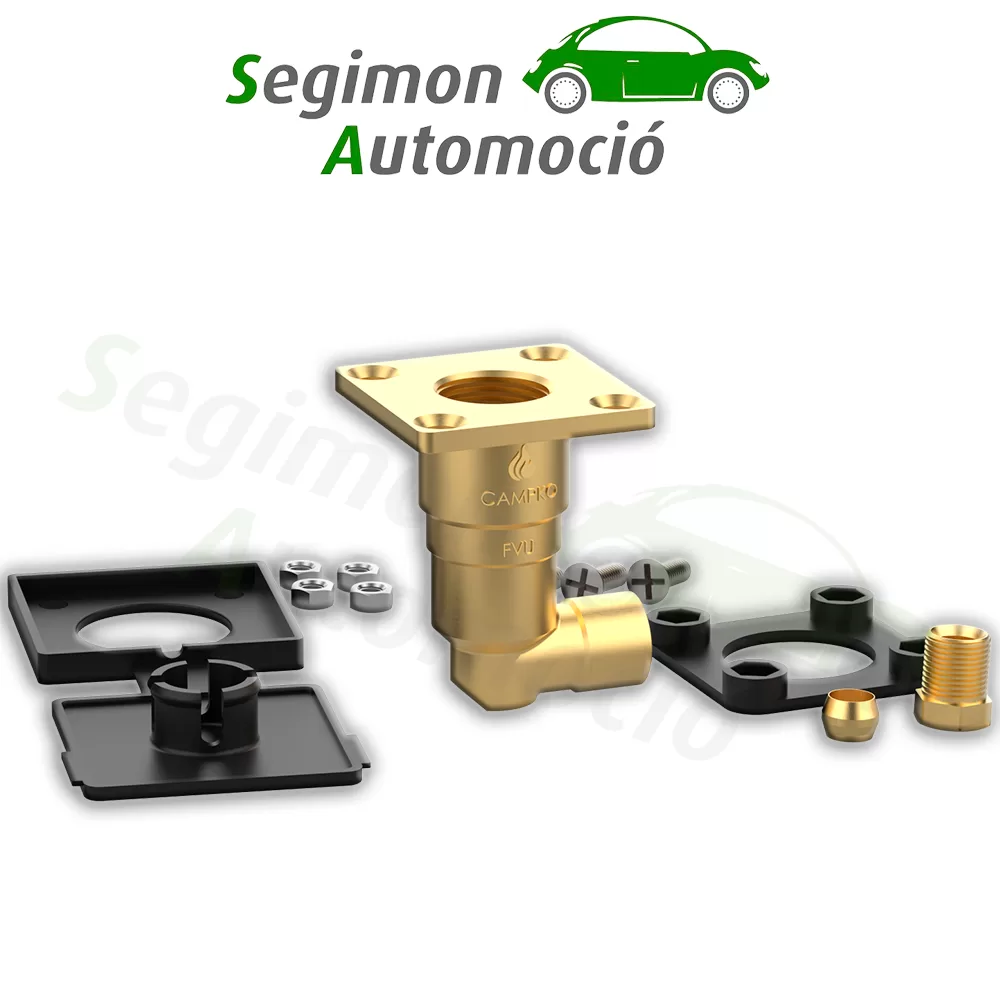 CAMPKO Válvula de llenado de GLP W21.8 x 1/14 en línea de cobre de 8 mm - acodada