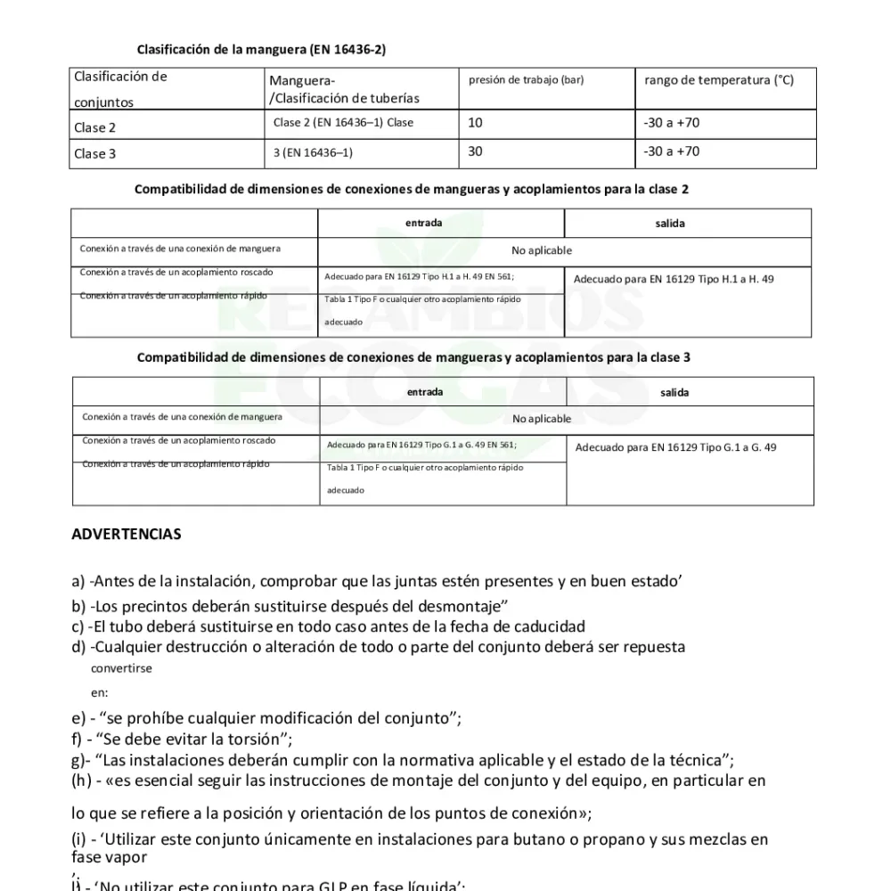 CAMPKO Manguera de gas (presión media) 1/4-LH x M16x1,5 (10 mm) - 400 mm