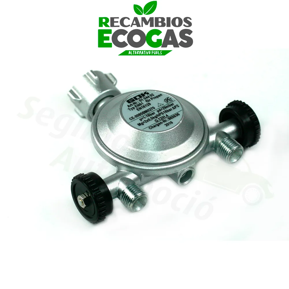 GOK regulador de gas EN61 1 kg/h 29 mbar con 2 salidas