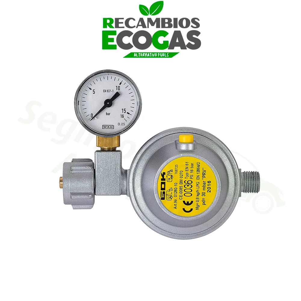GOK regulador de gas EN61 1,5kg/h 29mbar KLF x G1/4LH-KN PRV Man.