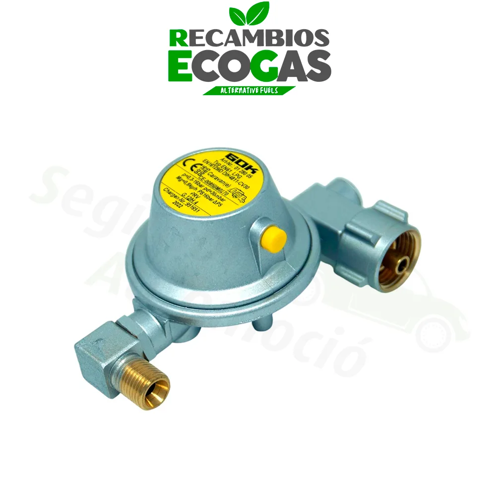 GOK regulador de presión baja 30 mbar 0,8 kg/h - para botellas pequeñas - forma de U
