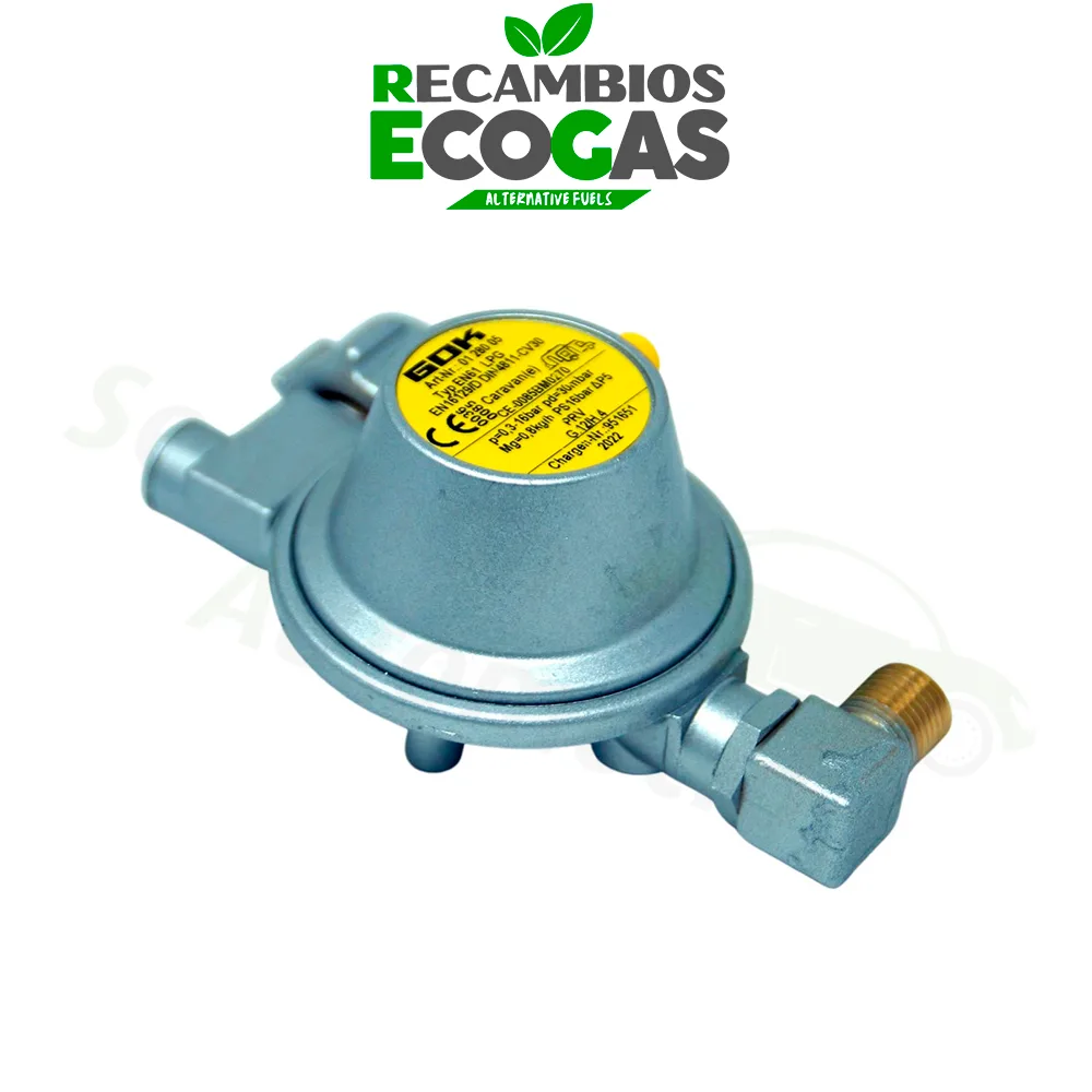GOK regulador de presión baja 30 mbar 0,8 kg/h - para botellas pequeñas - forma de U
