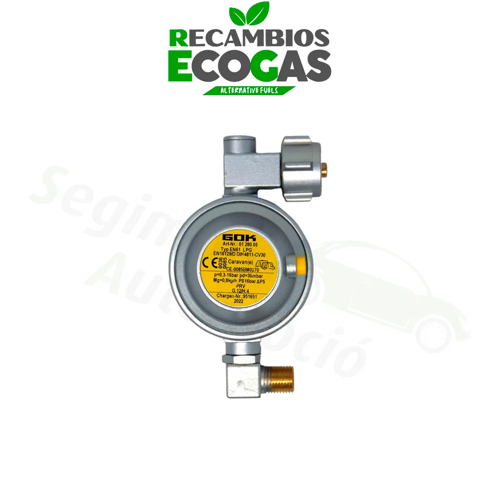 GOK regulador de presión baja 30 mbar 0,8 kg/h - para botellas pequeñas - forma de U