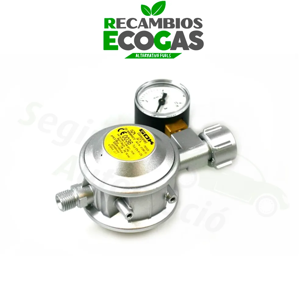 GOK regulador de presión baja 30 mbar 1,5 kg/h - para botellas pequeñas incl. Manómetro
