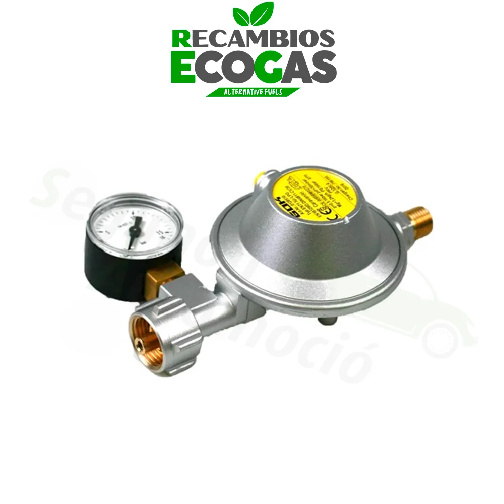 GOK regulador de presión baja 30 mbar 1,2 kg/h - para botellas pequeñas incl. Manómetro