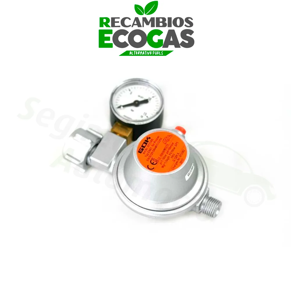 GOK regulador de presión baja 50 mbar 1,5 kg/h - para botellas pequeñas incl. Manómetro