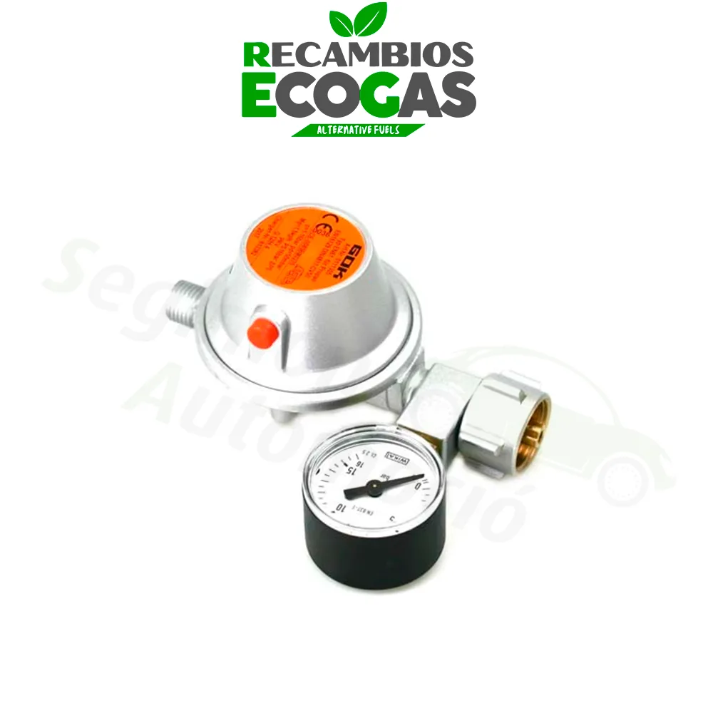 GOK regulador de presión baja 50 mbar 1,5 kg/h - para botellas pequeñas incl. Manómetro