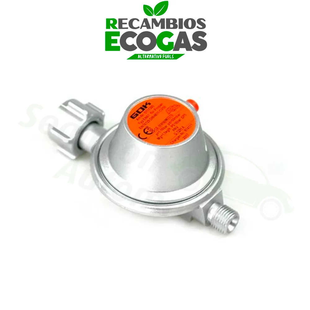 GOK regulador de presión baja 50 mbar 1,5 kg/h - para botellas pequeñas incl. válvula de seguridad