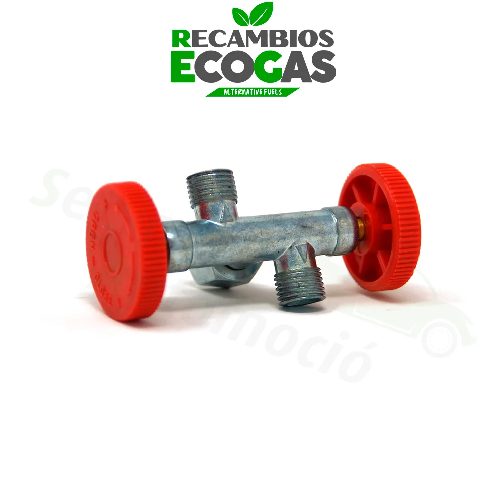 Grifo de gas de dos vías G 1/4 LH-ÜM x 2 x G 1/4 LH-KN