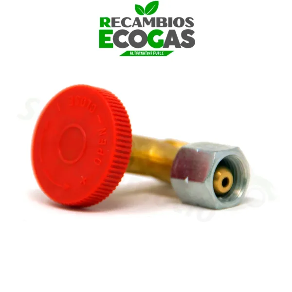 Grifo de gas unidireccional de 90° G 1/4 LH-ÜM x G 1/4 LH-KN