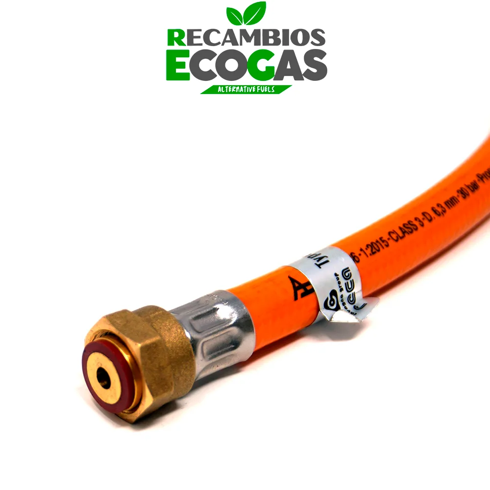 Manguera de gas Cavagna G.36 (M20x1,5) x G.12 (KLF) con protección contra la rotura de la manguera - 450 mm