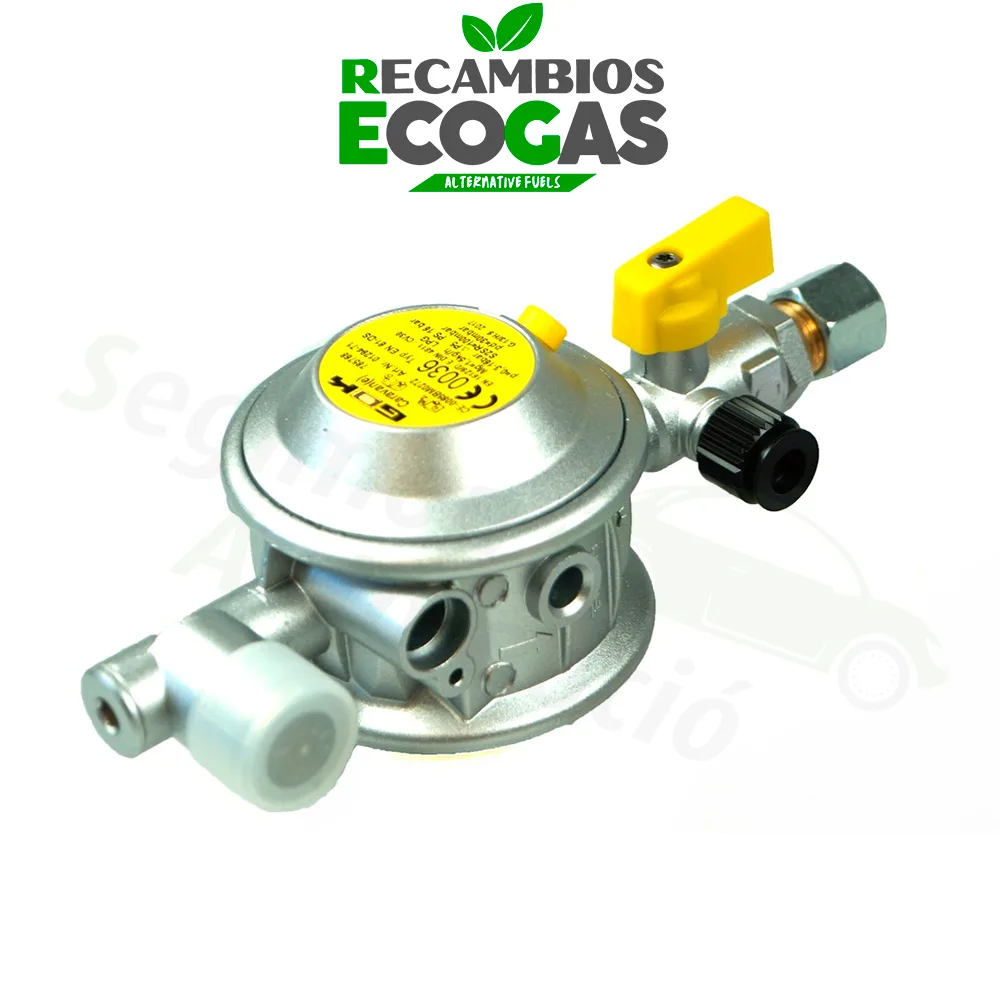 GOK regulador de presión baja 30 mbar 1,5 kg/h 90° 10 mm incl. válvula de ensayo