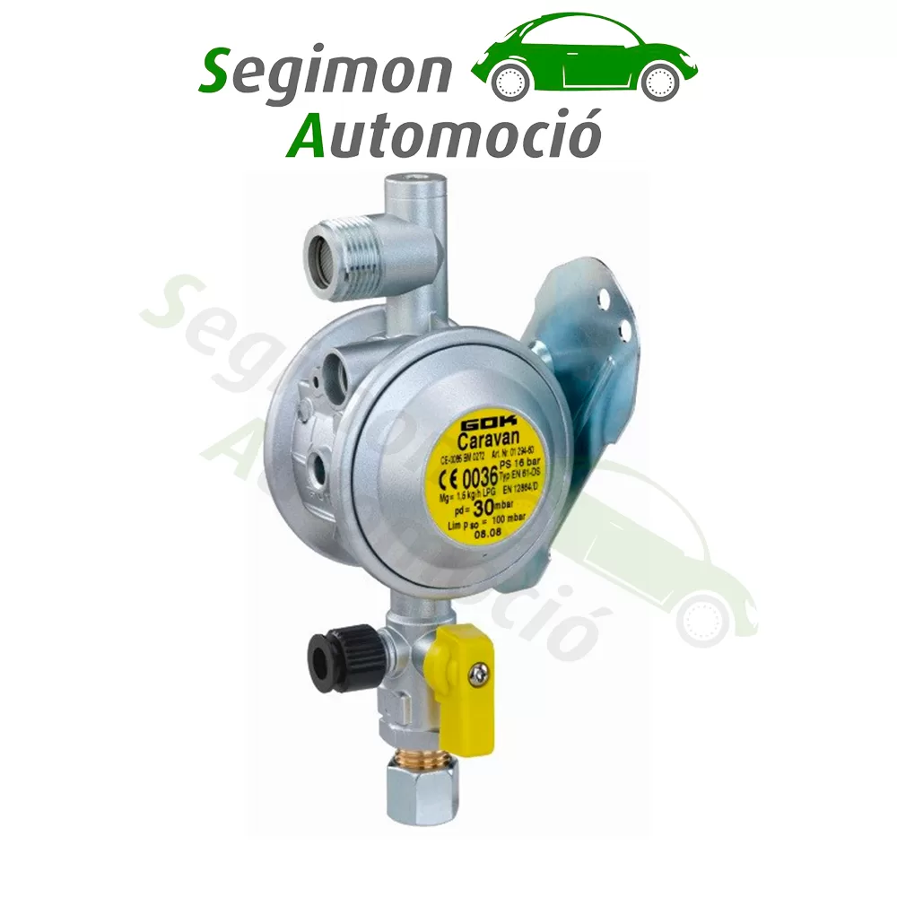 Regulador gas EN61 30 mbar tubo 8 mm