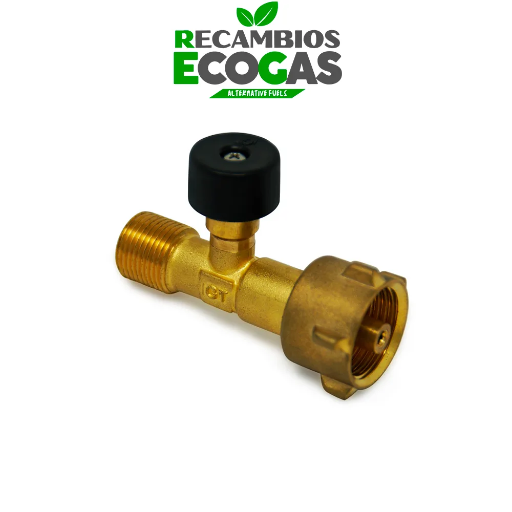 Válvula de alivio externa, protección contra la ruptura de la manguera Gas LP (propano/butano) G.12 W21.8 x 1/14 L.H. (KLF) x 3/8 "LH